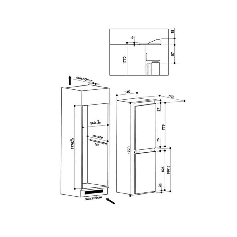 Hotpoint HMCB50501UK 50-50 263 Litres Integrated Frost Free Fridge Freezer | Atlantic Electrics - 39477940519135 