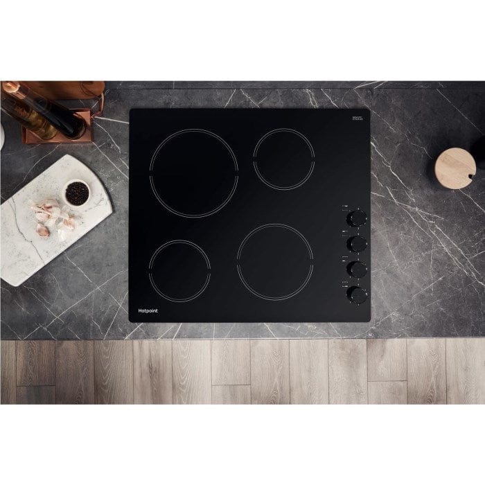 HOTPOINT HR619CH 58cm Four Zone Ceramic Hob With Side Controls - Black | Atlantic Electrics - 39478012084447 