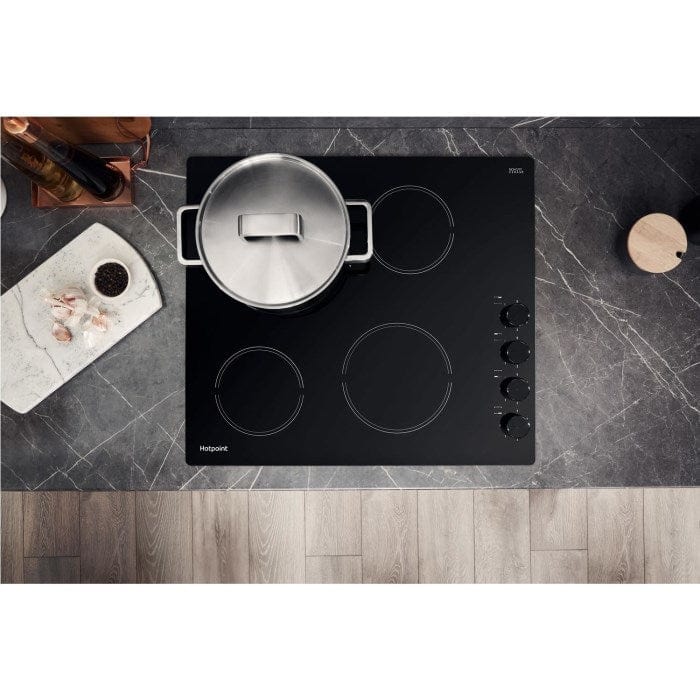 HOTPOINT HR619CH 58cm Four Zone Ceramic Hob With Side Controls - Black | Atlantic Electrics - 39478012182751 