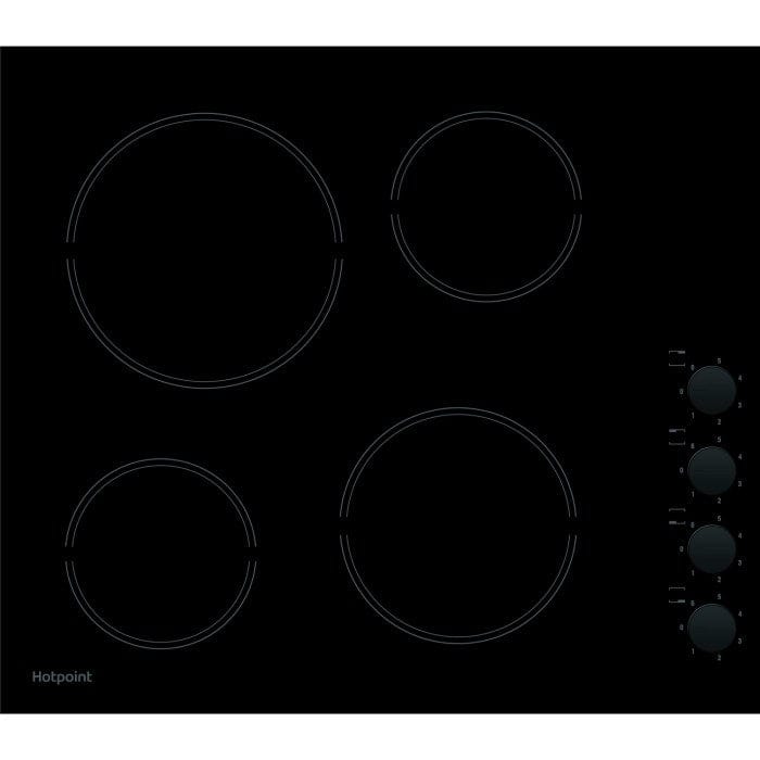 HOTPOINT HR619CH 58cm Four Zone Ceramic Hob With Side Controls - Black | Atlantic Electrics - 39478012018911 