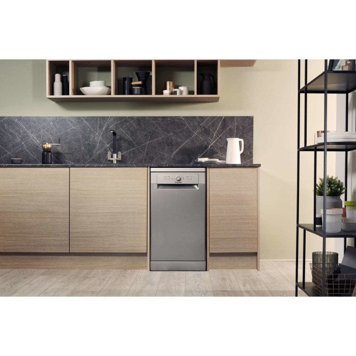 Hotpoint HSFE1B19S Aquarius Slimline 10 Place Freestanding Dishwasher - Silver | Atlantic Electrics - 39478015459551 