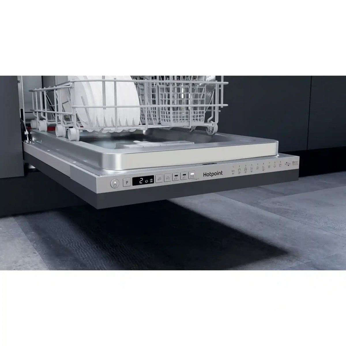 Hotpoint HSIO3T223WCE 45cm Fully Integrated Slimline Dishwasher, 10 Place | Atlantic Electrics
