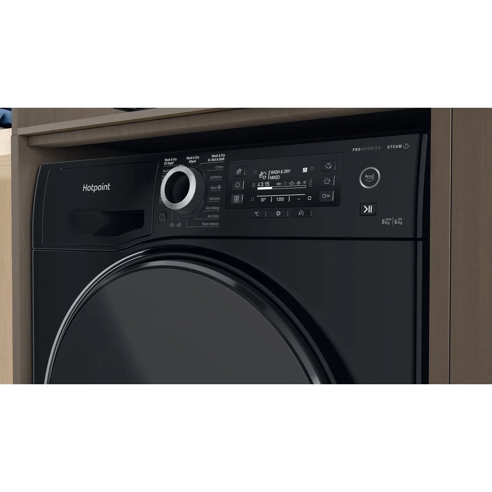 Hotpoint NDD8636BDAUK 8+6Kg Washer Dryer with 1400 rpm, 59.5cm Wide - Black | Atlantic Electrics - 39478024732895 