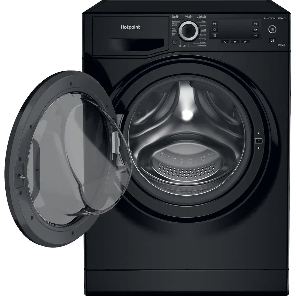 Hotpoint NDD8636BDAUK 8+6Kg Washer Dryer with 1400 rpm, 59.5cm Wide - Black - Atlantic Electrics - 39478024667359 