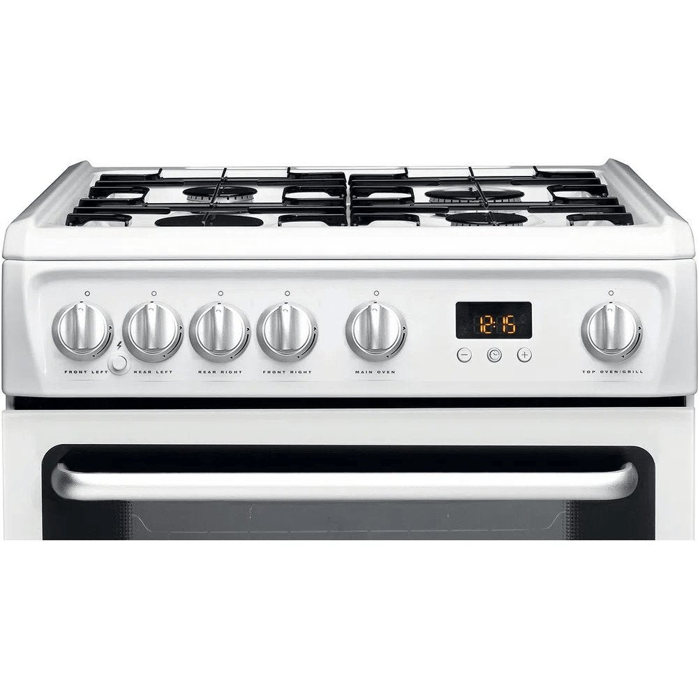 Hotpoint Newstyle HARG60P 60cm Wide Freestanding Double Gas Cooker - White | Atlantic Electrics - 39478022996191 