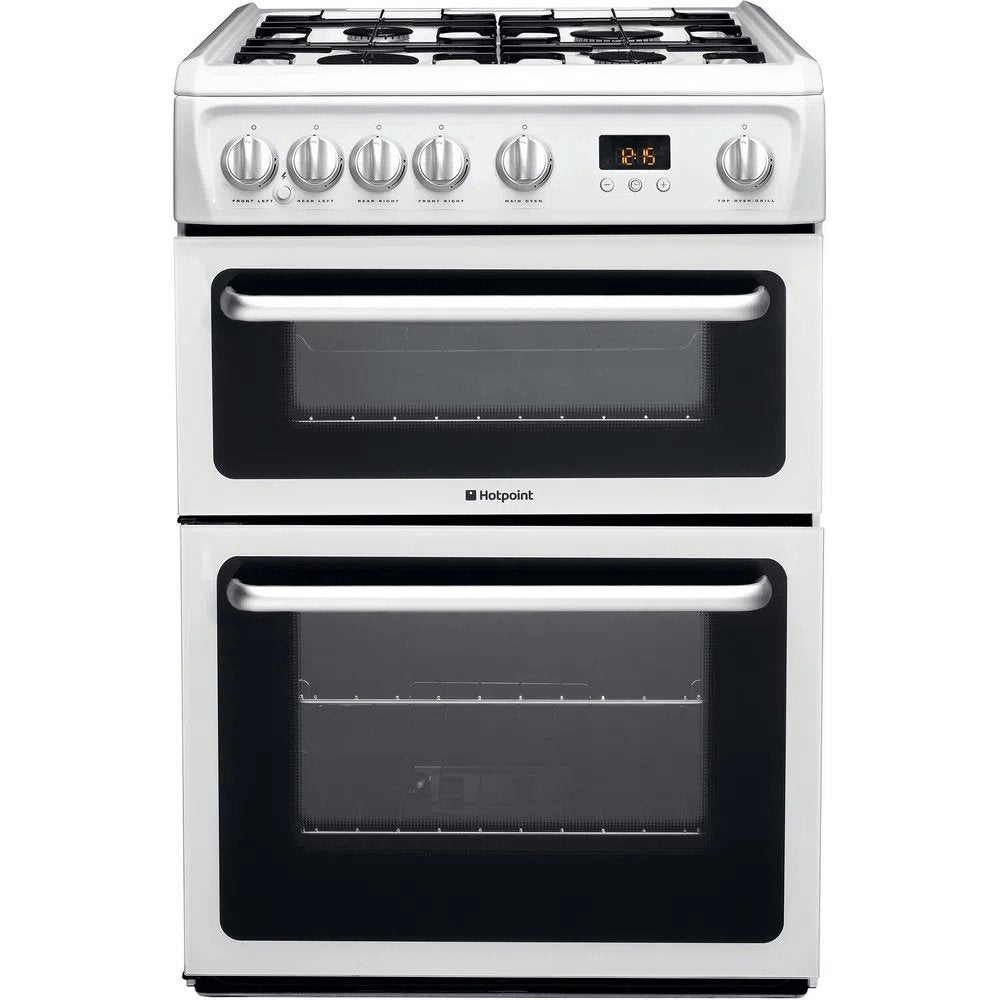 Hotpoint Newstyle HARG60P 60cm Wide Freestanding Double Gas Cooker - White | Atlantic Electrics