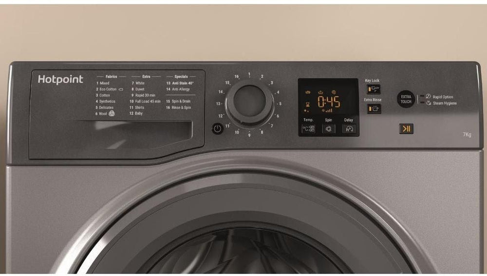 Hotpoint NSWF743UGG 7kg 1400rpm Freestanding Washing Machine - Graphite | Atlantic Electrics - 39478027321567 