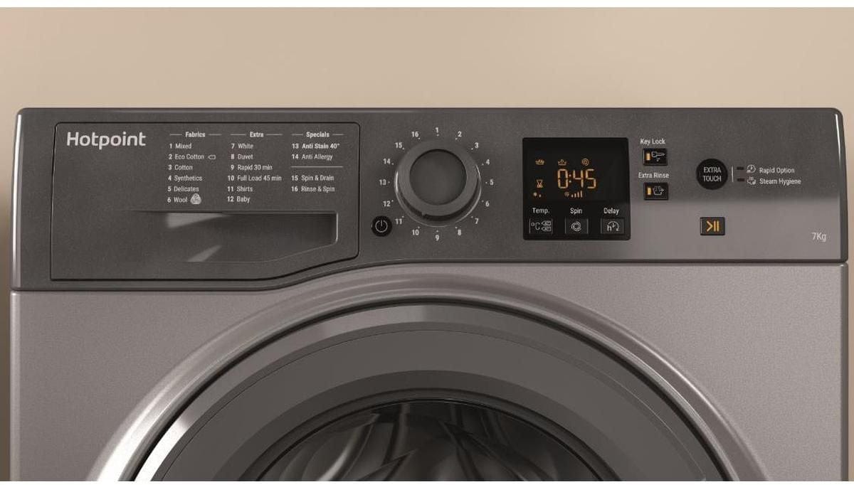 Hotpoint NSWF743UGG 7kg 1400rpm Freestanding Washing Machine - Graphite | Atlantic Electrics