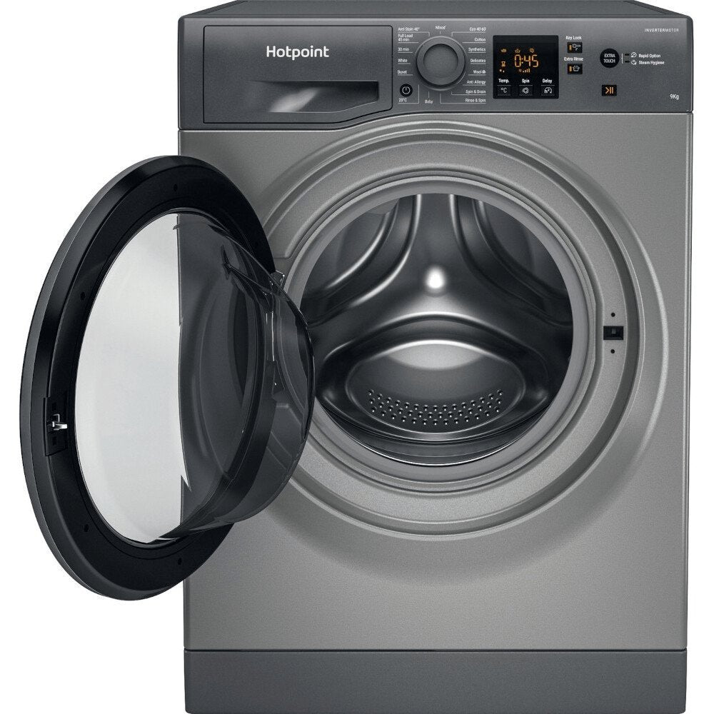 Hotpoint NSWF945CGGUKN 9kg Integrated Washing Machine, 1400 rpm, 59.5cm Wide - Graphite | Atlantic Electrics - 39478030172383 