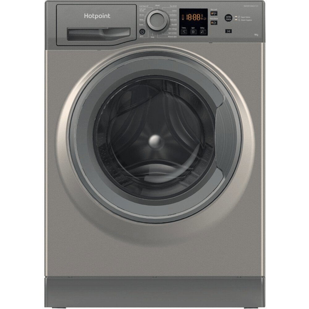Hotpoint NSWF945CGGUKN 9kg Integrated Washing Machine, 1400 rpm, 59.5cm Wide - Graphite | Atlantic Electrics - 39478030139615 
