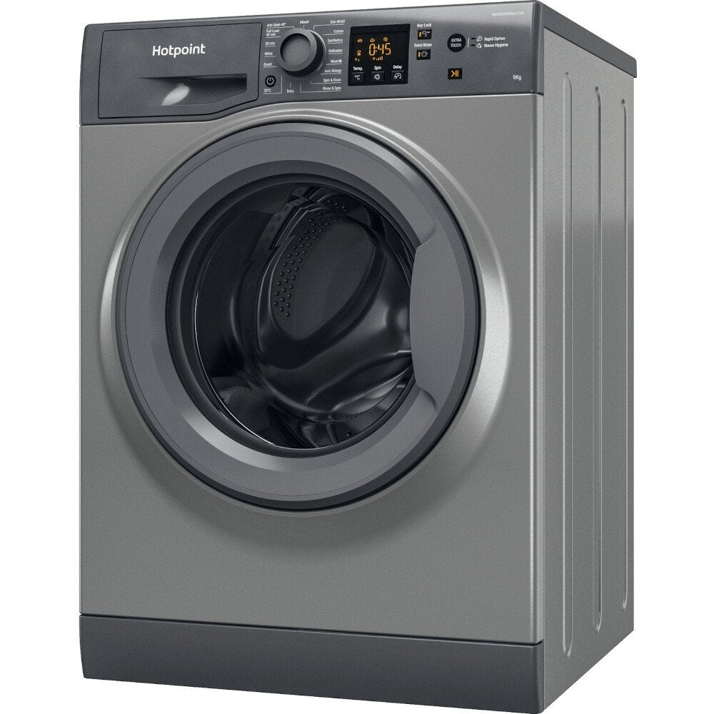 Hotpoint NSWF945CGGUKN 9kg Integrated Washing Machine, 1400 rpm, 59.5cm Wide - Graphite | Atlantic Electrics - 39478030205151 