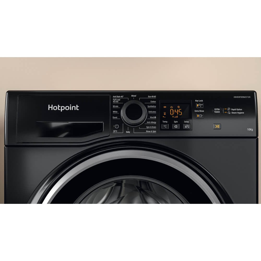 Hotpoint NSWM1044CBSUKN 10Kg Washing Machine with 1400 rpm - Black - Atlantic Electrics - 39478031057119 