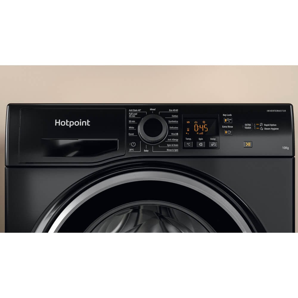 Hotpoint NSWM1044CBSUKN 10Kg Washing Machine with 1400 rpm - Black | Atlantic Electrics - 39478031057119 