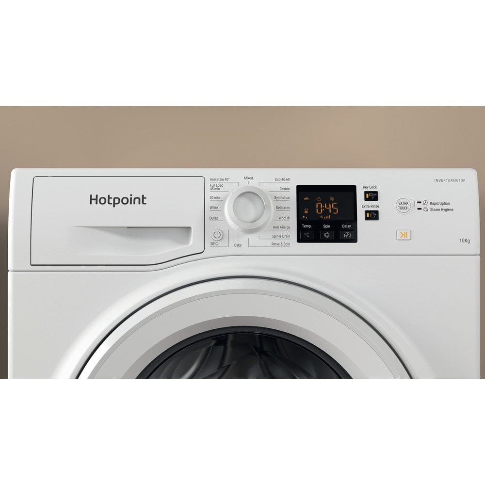 Hotpoint NSWM1044CWUKN 10kg 1400rpm Freestanding Washing Machine - White | Atlantic Electrics - 39478031778015 