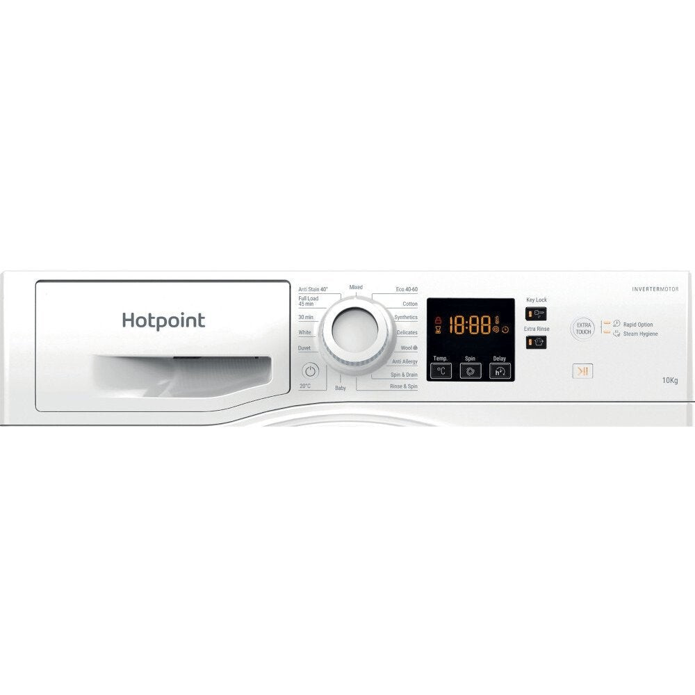 Hotpoint NSWM1045CWUKN 10Kg Washing Machine, 1400 rpm, 59.5cm Wide - White | Atlantic Electrics - 39478031941855 