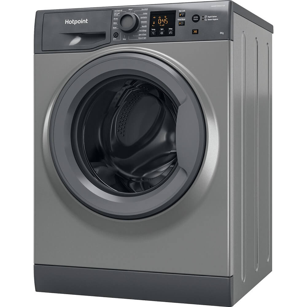 Hotpoint NSWM864CGGUKN 8kg 1600rpm Freestanding Washing Machine With SteamHygiene - Graphite - Atlantic Electrics - 39478032335071 