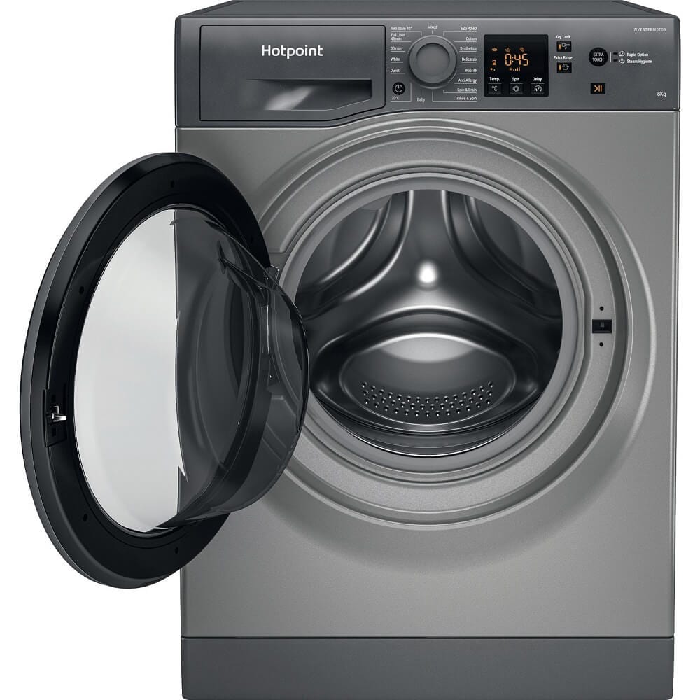 Hotpoint NSWM864CGGUKN 8kg 1600rpm Freestanding Washing Machine With SteamHygiene - Graphite - Atlantic Electrics - 39478032302303 