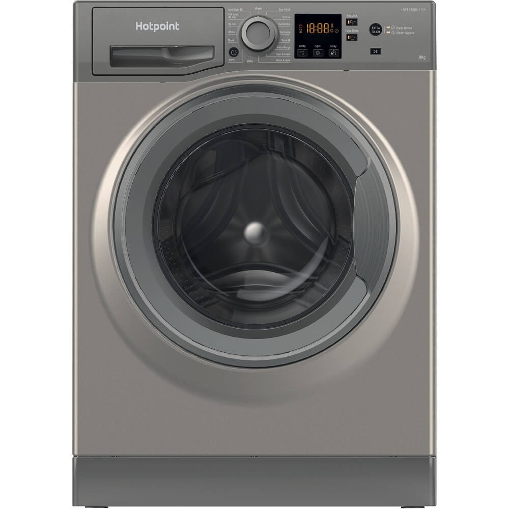 Hotpoint NSWM864CGGUKN 8kg 1600rpm Freestanding Washing Machine With SteamHygiene - Graphite - Atlantic Electrics - 39478032269535 