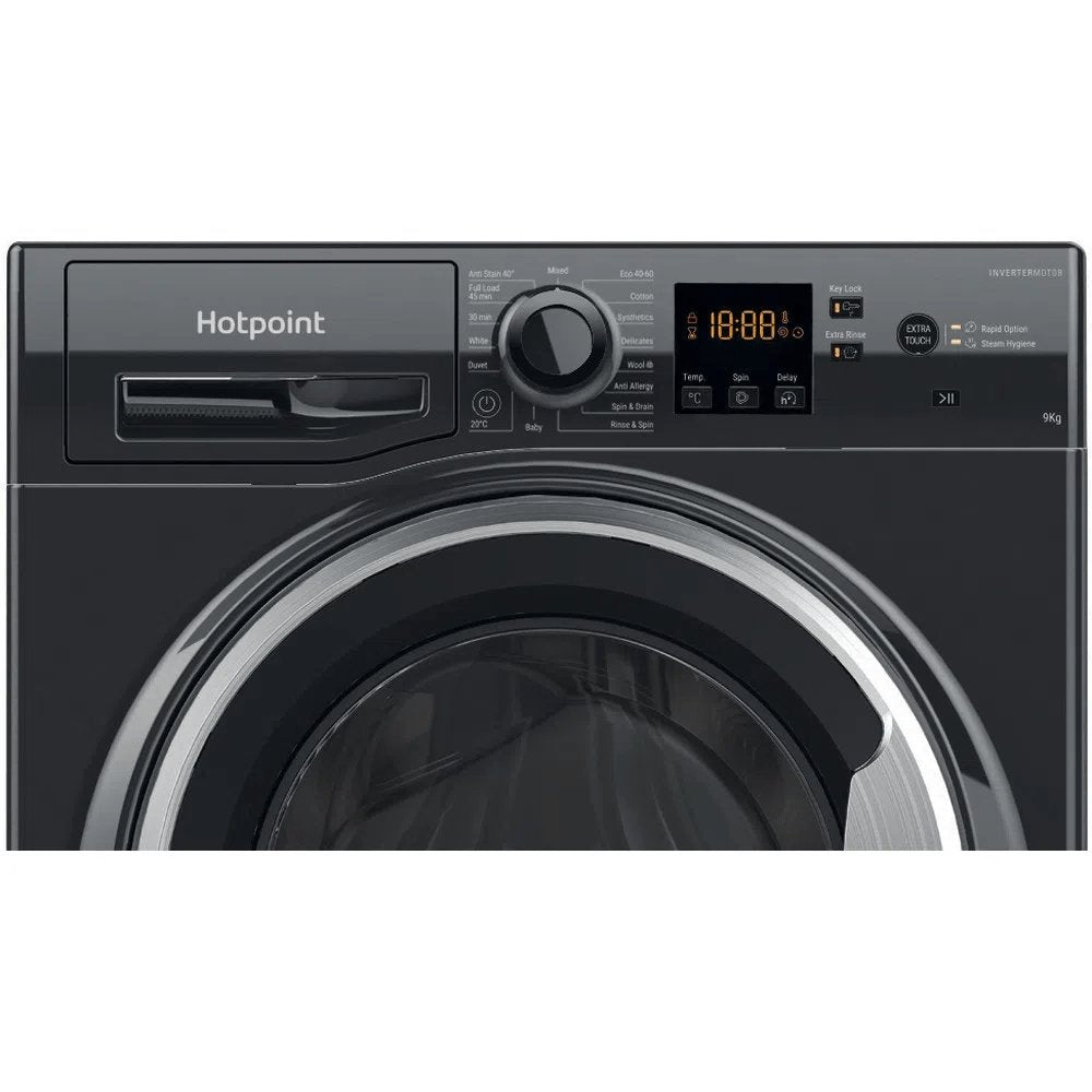 Hotpoint NSWM963CBS 9kg 1600rpm Freestanding Washing Machine - Black - Atlantic Electrics - 39478033514719 