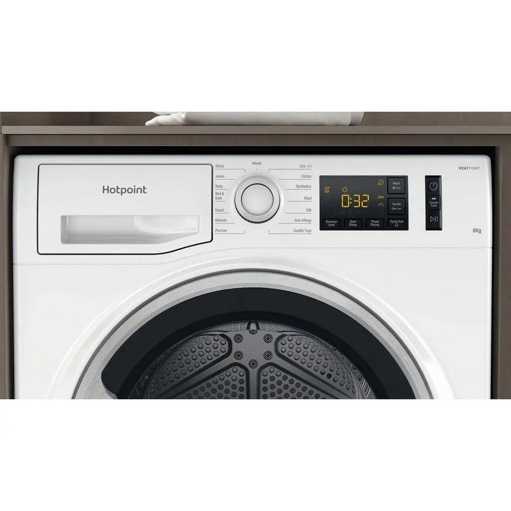Hotpoint NTSM1182SKUK 8kg Heat Pump Condenser Dryer in White | Atlantic Electrics - 40333352534239 