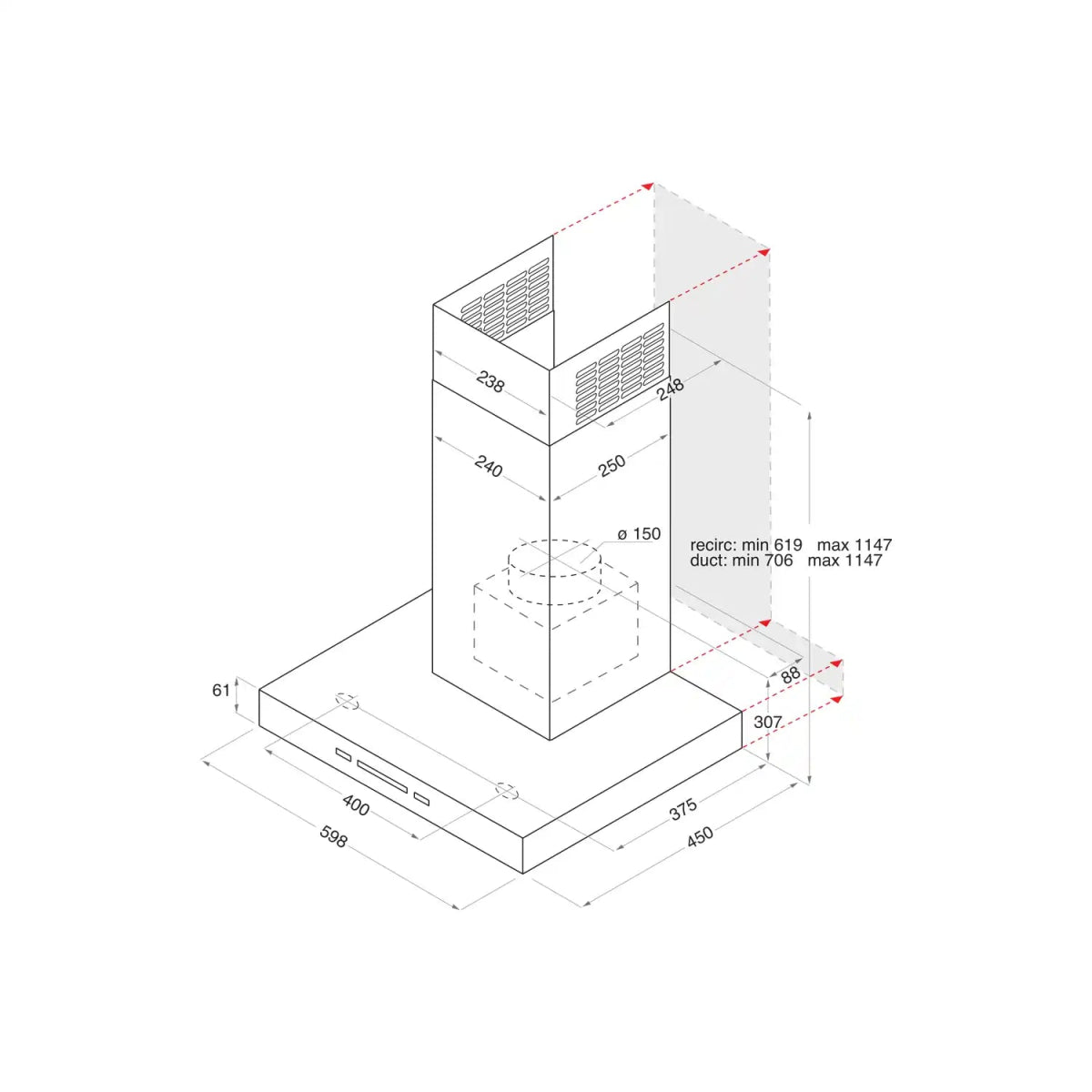 Hotpoint PHBS67FLLIX 60cm Shelf Style Chimney Cooker Hood - Stainless Steel | Atlantic Electrics