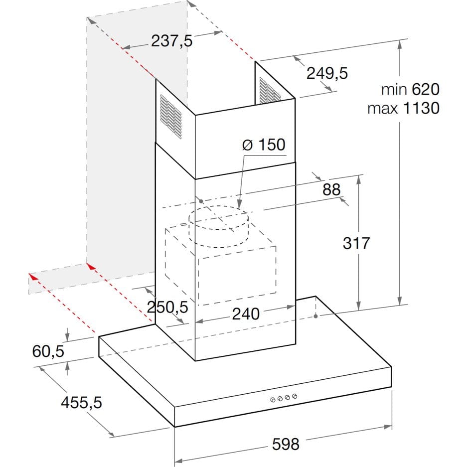 HOTPOINT PHBS68FLTIX Box Design Touch Control 60cm Chimney Cooker Hood Stainless Steel - Atlantic Electrics - 39478045311199 