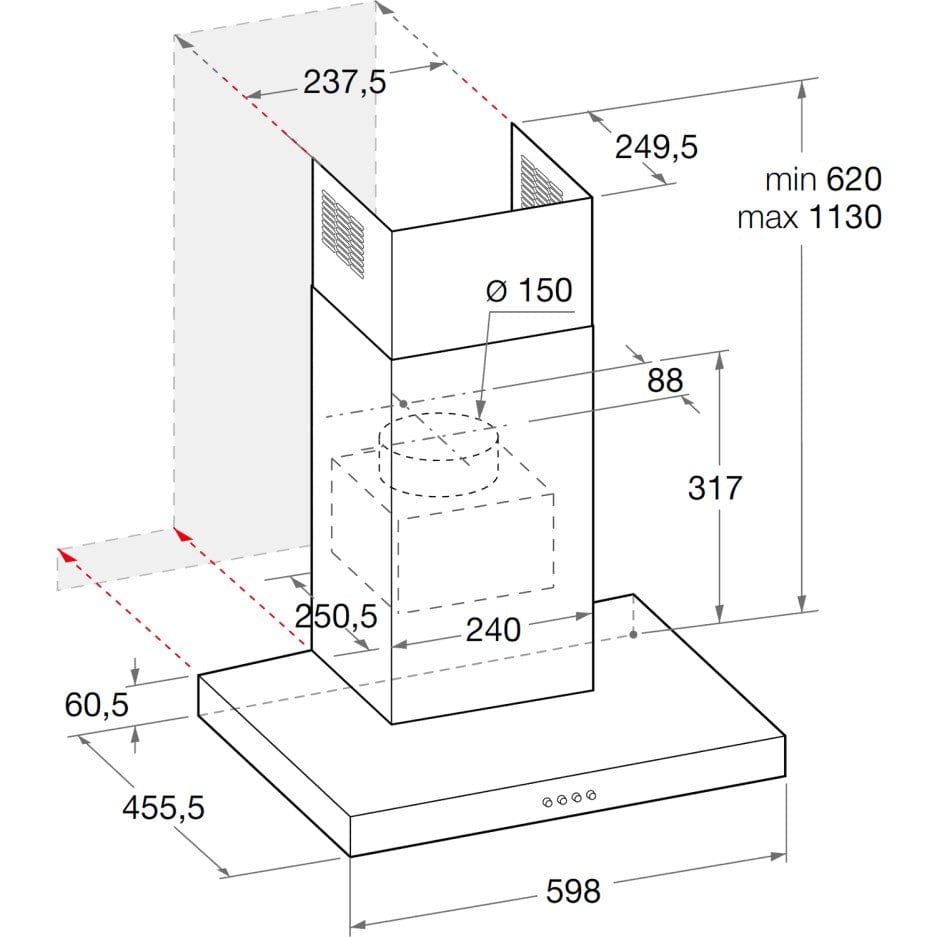 HOTPOINT PHBS68FLTIX Box Design Touch Control 60cm Chimney Cooker Hood Stainless Steel | Atlantic Electrics - 39478045311199 