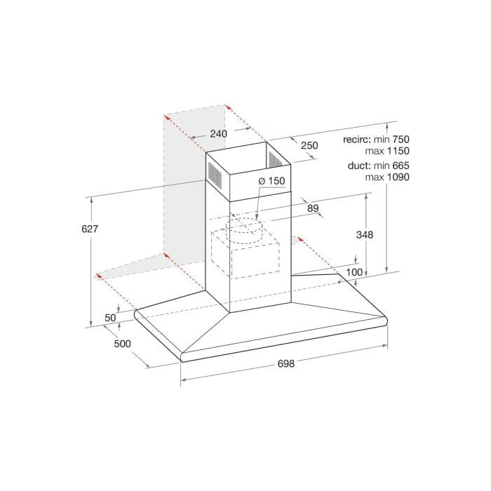 HOTPOINT PHC77FLBIX 70cm Chimney Cooker Hood - Stainless Steel - Atlantic Electrics - 39478042722527 