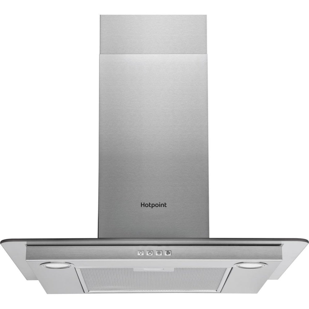 Hotpoint PHFG64FLMX 60cm Chimney Cooker Hood With Flat Glass Canopy - Stainless Steel - Atlantic Electrics - 39478039478495 