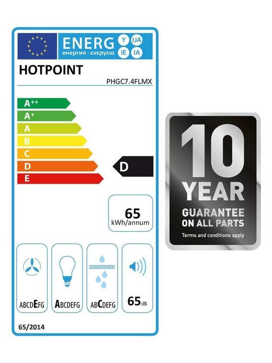 Hotpoint PHGC74FLMX 70cm Cooker Hood With Curved Glass Canopy - Stainless Steel | Atlantic Electrics - 39478040756447 