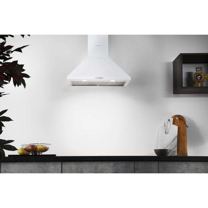 Hotpoint PHPC65FLMX 60cm Chimney Cooker Hood - White | Atlantic Electrics