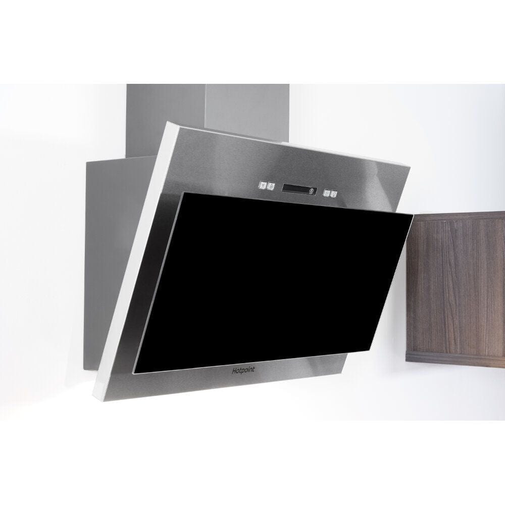 Hotpoint PHVP64FALK 60cm Angled Chimney Cooker Hood in Black | Atlantic Electrics - 39478043214047 