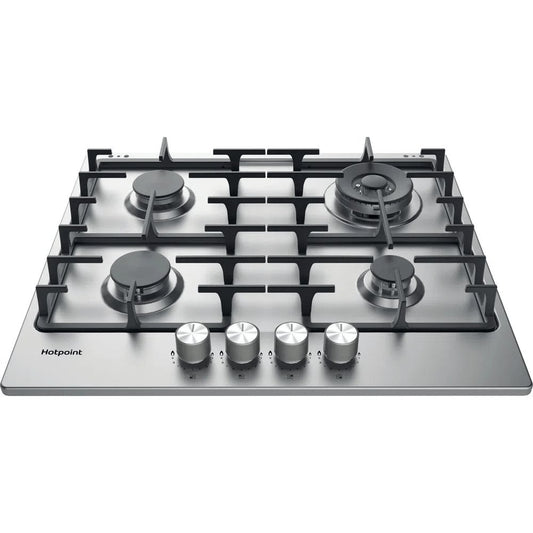 Hotpoint PPH60GDFIXUK Gas Hob, 4 Gas Burners, 59cm Wide - Silver | Atlantic Electrics