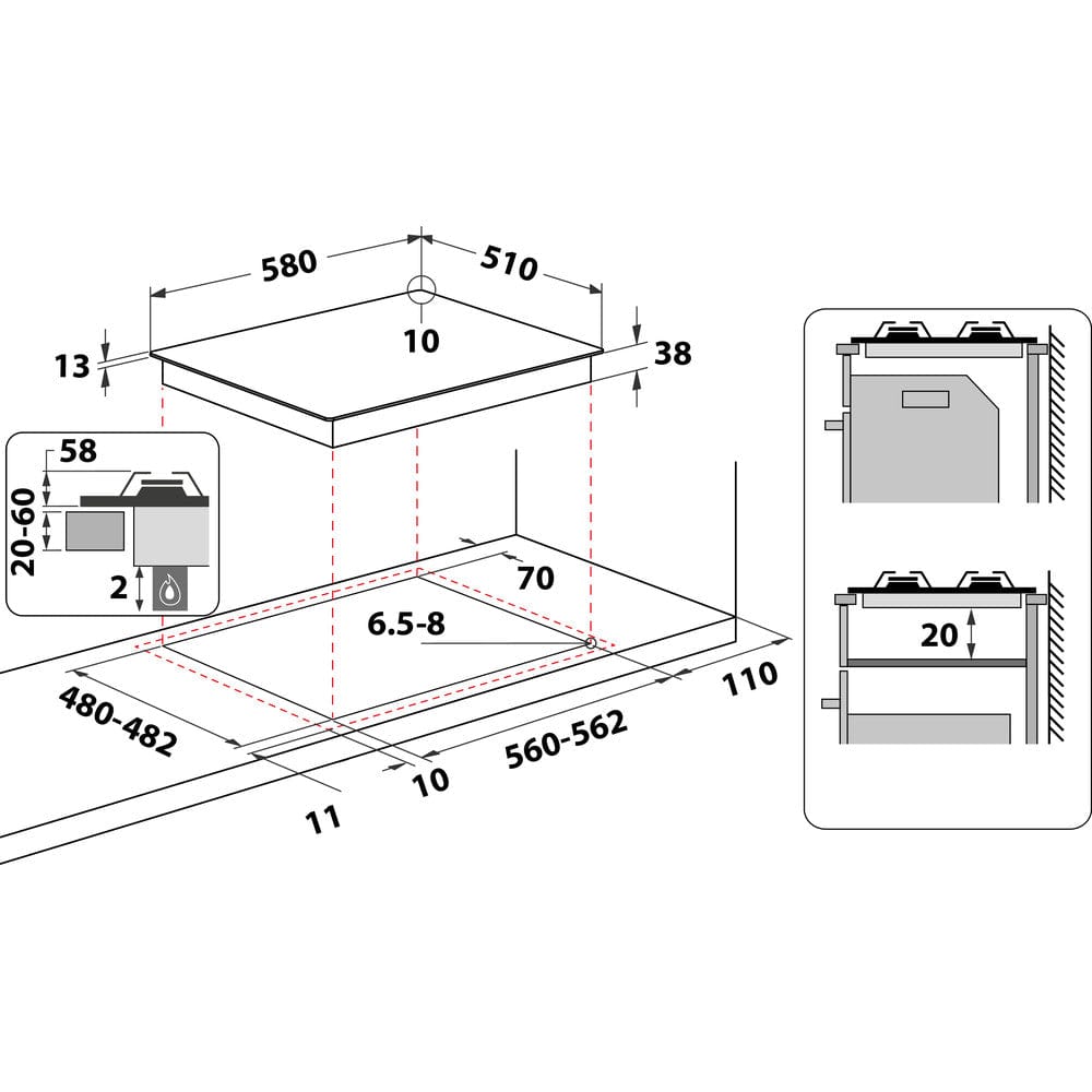 Hotpoint PPH60PFIXUK 60cm 4 Burner Gas Hob Stainless Steel | Atlantic Electrics - 39478042558687 