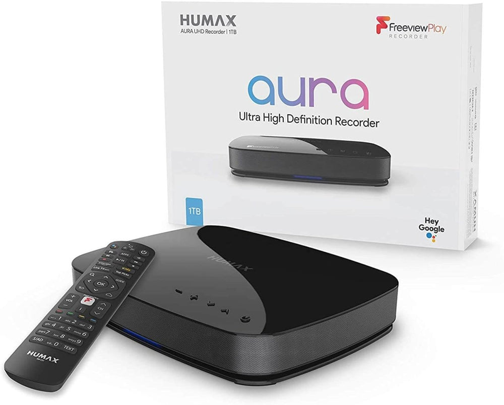 Humax FVPAURA4KGTR2TB Aura Android TV 4K Recorder Freeview Box 2TB Black | Atlantic Electrics - 39478058090719 