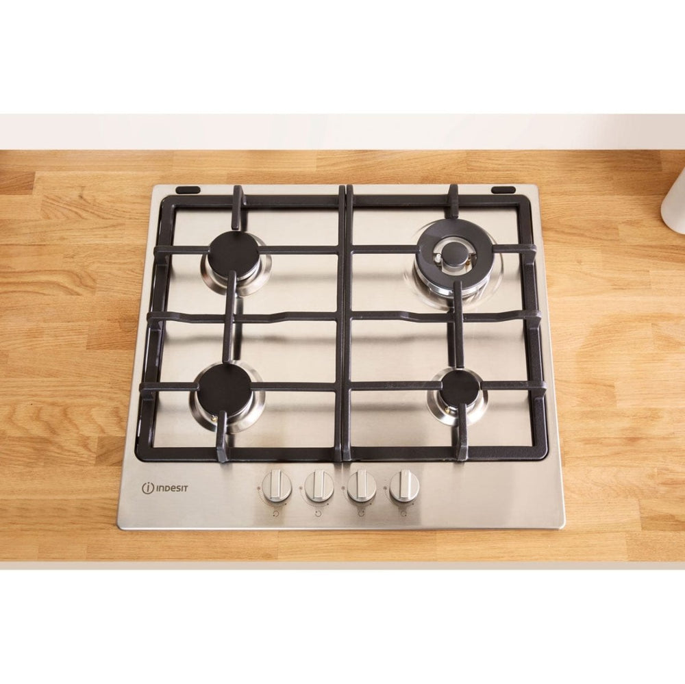 Indesit Aria THP641WIXI 59cm Gas Hob - Stainless Steel | Atlantic Electrics - 39478061695199 