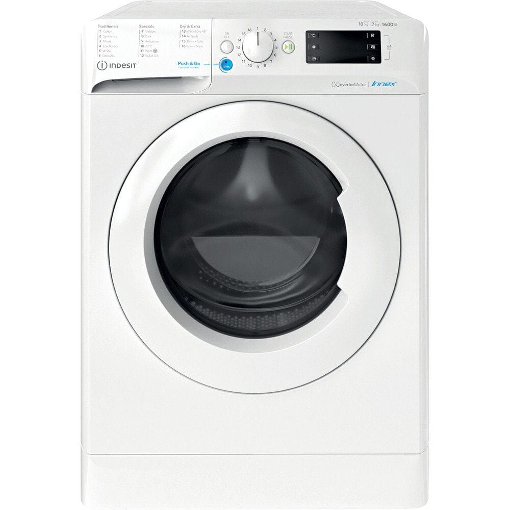 Indesit BDE107625XWUKN 10Kg / 7Kg Washer Dryer With 1600 Rpm, 59.5cm Wide - White - Atlantic Electrics - 39478061760735 