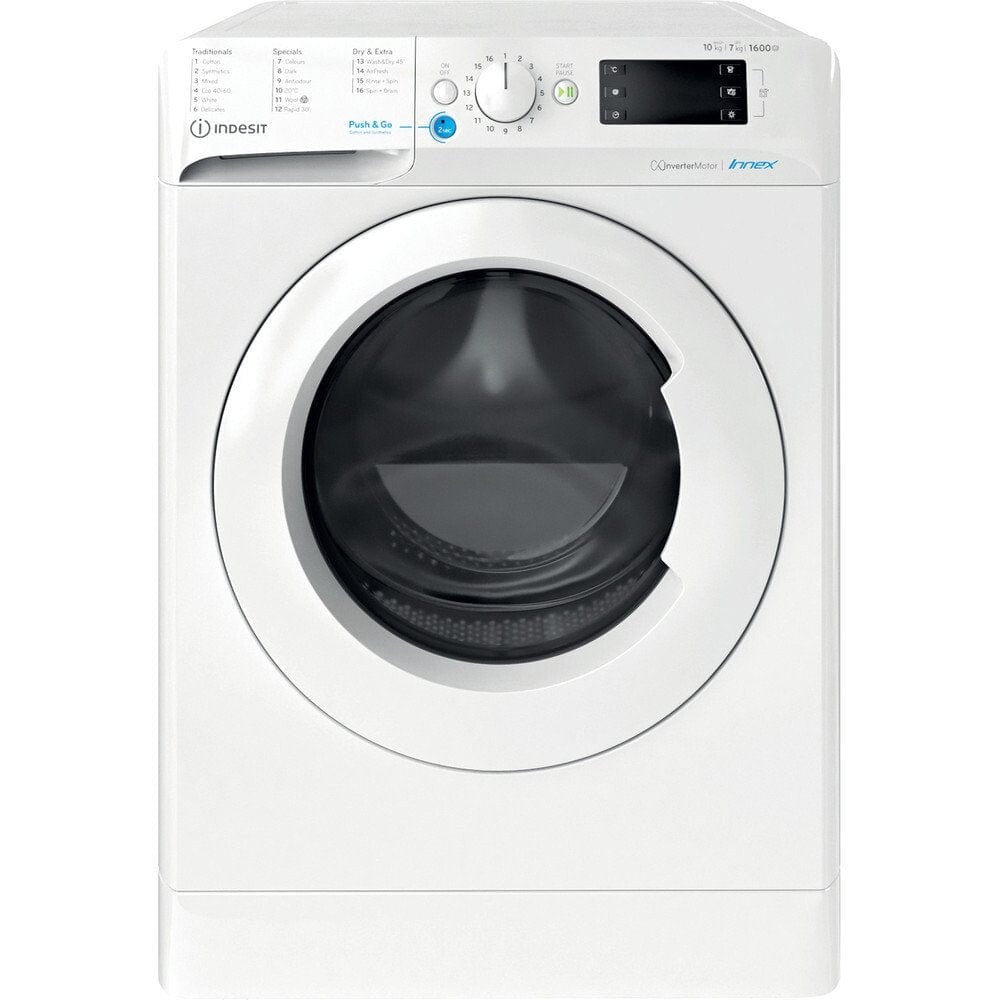 Indesit BDE107625XWUKN 10Kg / 7Kg Washer Dryer With 1600 Rpm, 59.5cm Wide - White | Atlantic Electrics - 39478061760735 