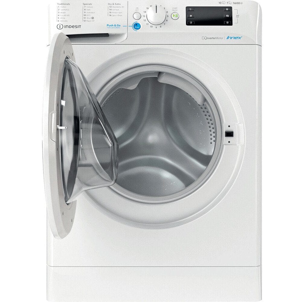 Indesit BDE107625XWUKN 10Kg / 7Kg Washer Dryer With 1600 Rpm, 59.5cm Wide - White | Atlantic Electrics - 39478061793503 