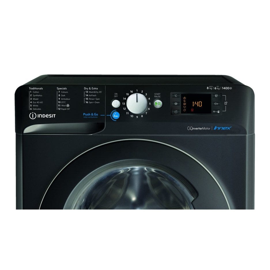 Indesit BDE861483XKUKN 8Kg - 6Kg Washer Dryer with 1400 rpm - Black - Atlantic Electrics - 39478059598047 