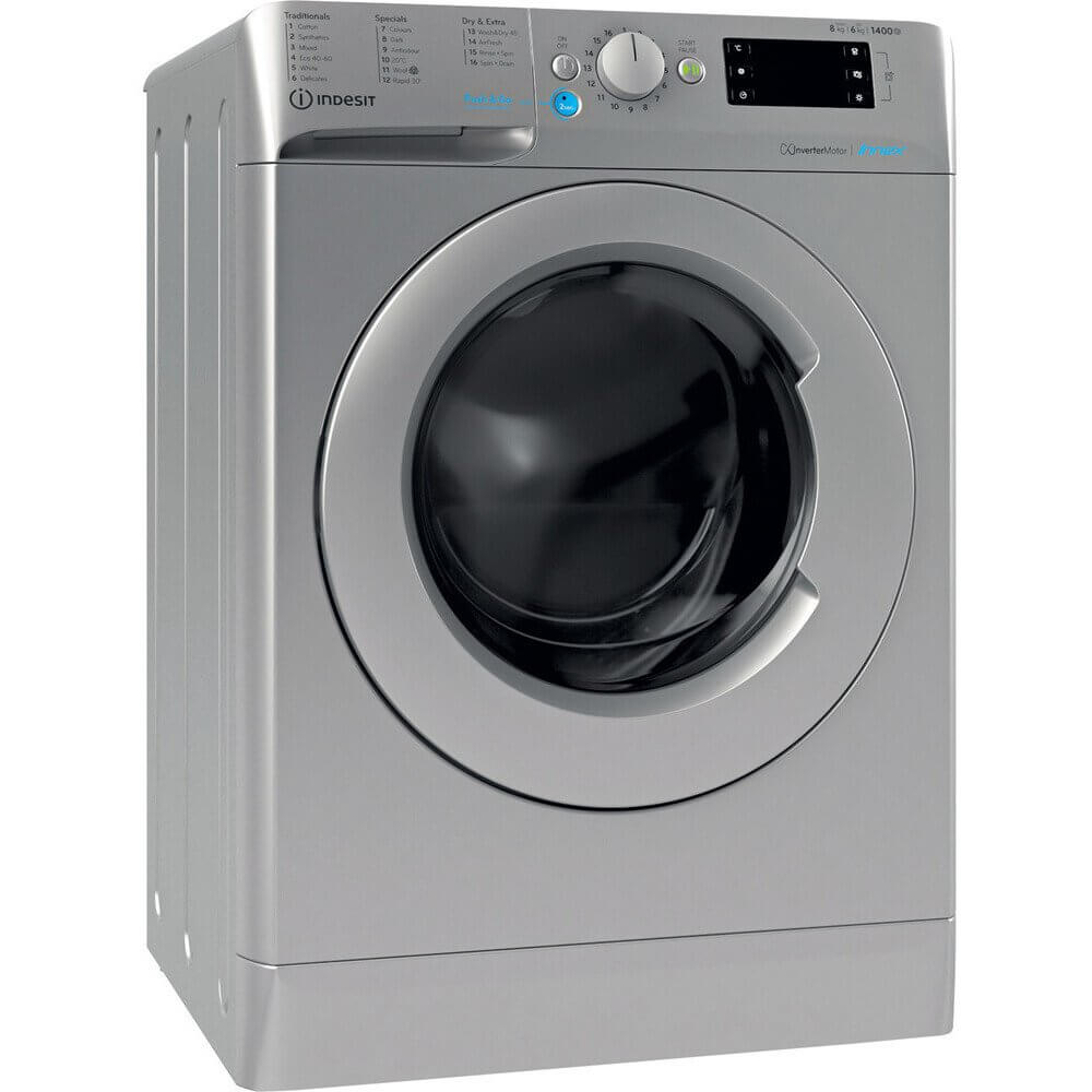 Indesit BDE86436XSUKN 8kg Wash 6kg Dry 1400rpm Freestanding Washer Dryer - Silver - Atlantic Electrics - 39709112303839 