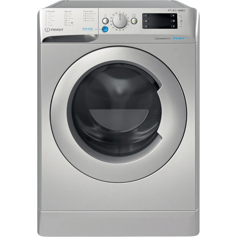 Indesit BDE86436XSUKN 8kg Wash 6kg Dry 1400rpm Freestanding Washer Dryer - Silver - Atlantic Electrics - 39709112271071 