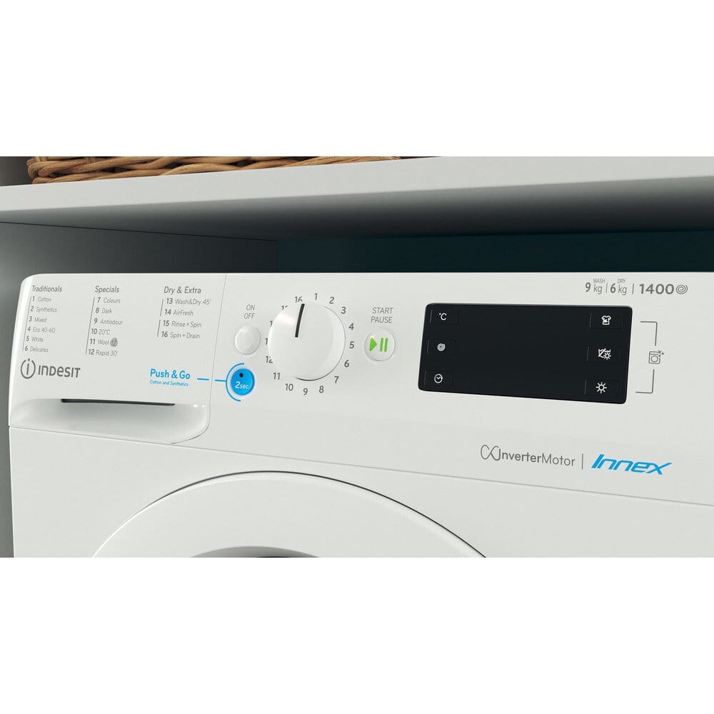 Indesit BDE96436XWUKN 9Kg / 6Kg Washer Dryer With 1400 Rpm - White | Atlantic Electrics - 39478069756127 