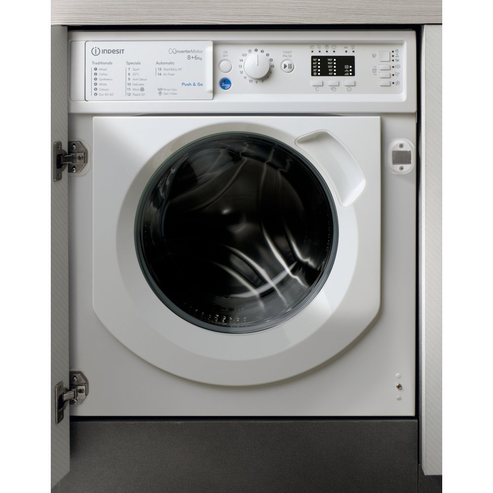 Indesit BIWDIL861485UK 8kg/6kg 1400rpm Integrated Washer Dryer - White - Atlantic Electrics - 40560948248799 