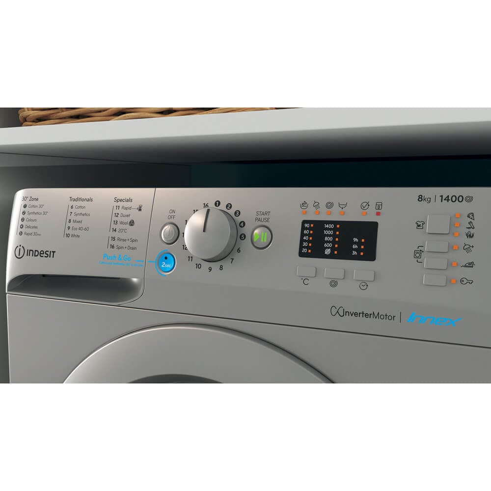 Indesit BWA81485XSUK Washing Machine 1400rpm 8Kg Silver - Atlantic Electrics - 39478070640863 