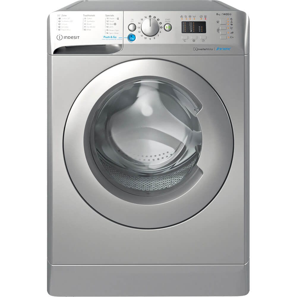 Indesit BWA81485XSUK Washing Machine 1400rpm 8Kg Silver - Atlantic Electrics - 39478070477023 