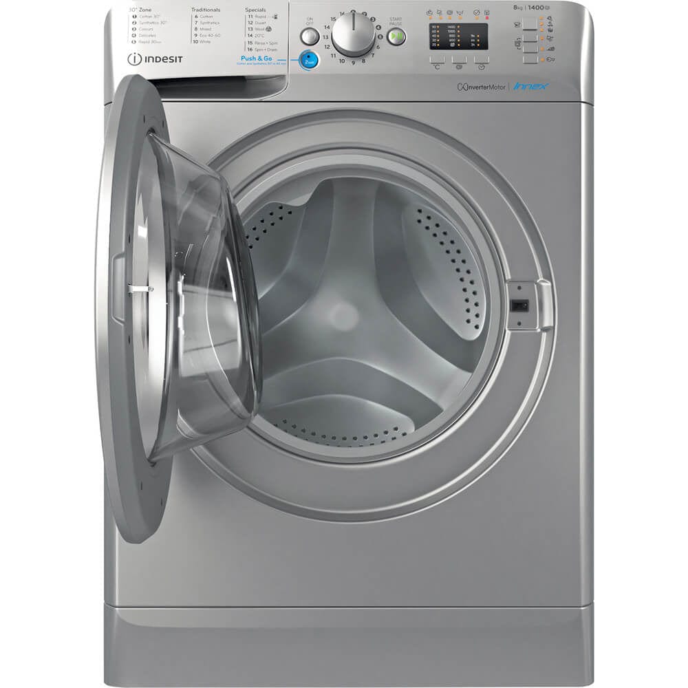 Indesit BWA81485XSUK Washing Machine 1400rpm 8Kg Silver - Atlantic Electrics - 39478070870239 