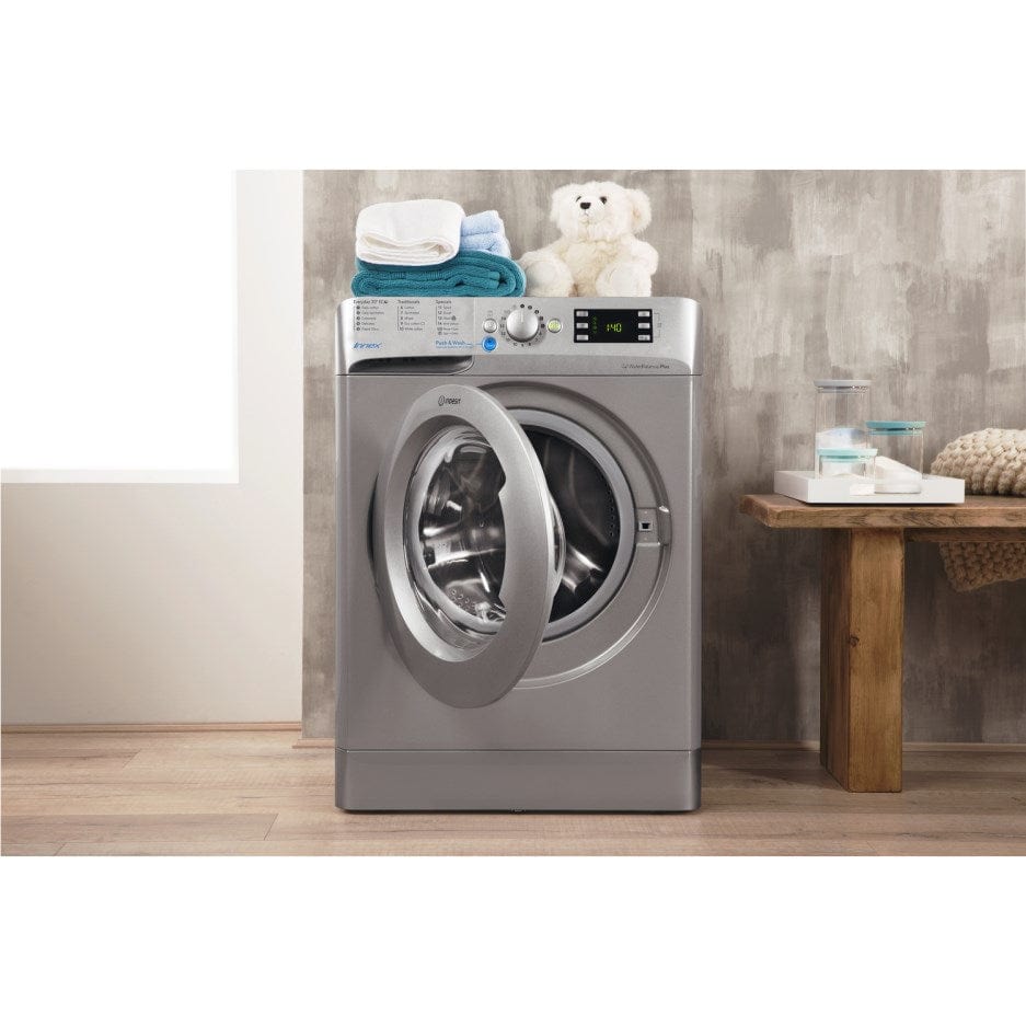 Indesit BWE91484 Freestanding Washing Machine 9kg Load 1400rpm Spin, Silver | Atlantic Electrics