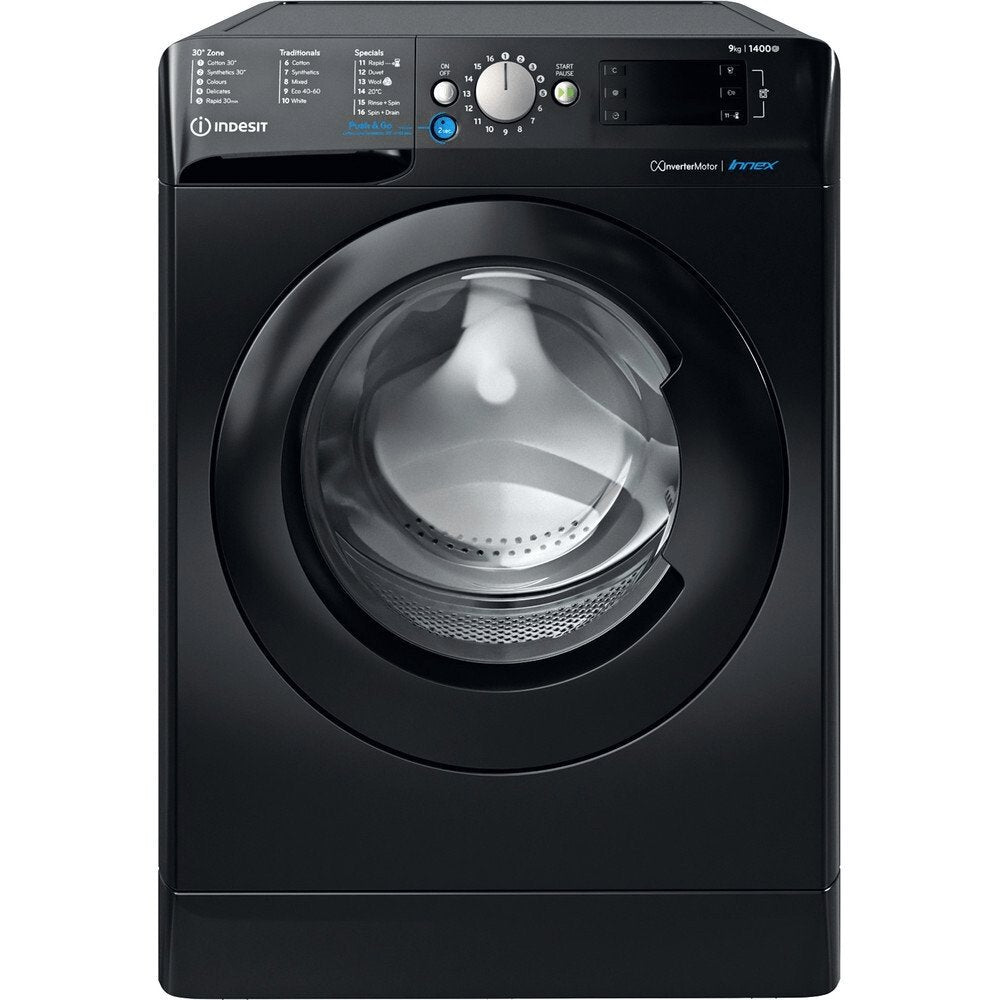 Indesit BWE91496XKUKN 9kg Washing Machine 1400 rpm, 59.5cm Wide - Black - Atlantic Electrics - 39478069985503 