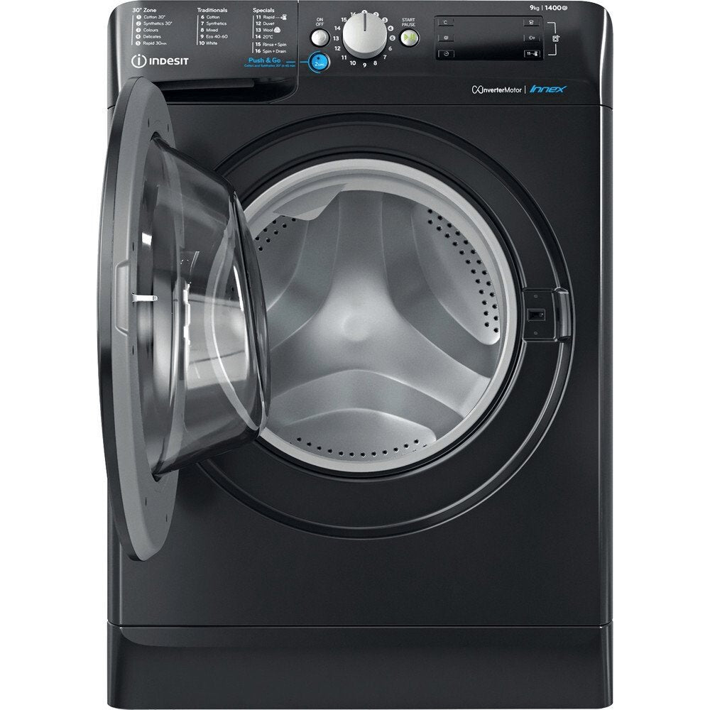 Indesit BWE91496XKUKN 9kg Washing Machine 1400 rpm, 59.5cm Wide - Black - Atlantic Electrics - 39478070018271 